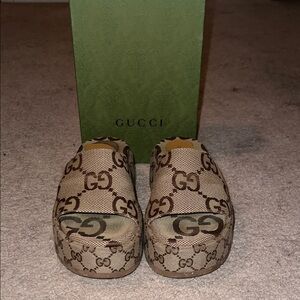 Gucci Tan GG Monogram Sandals